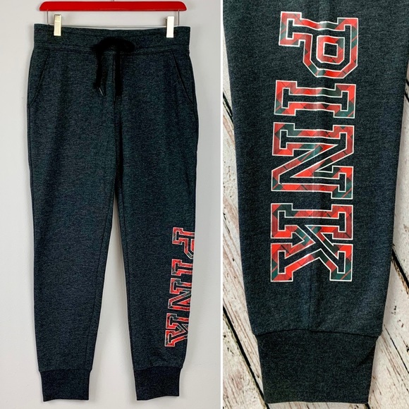 NWT Small PINK Victoria’s Secret Skinny Fleece Joggers Plaid Lounge Athleisure - Picture 3 of 9